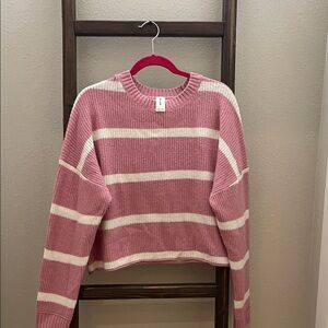 Abound Pink and White Striped Crew Neck Sweater